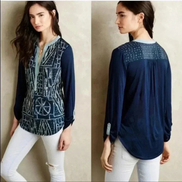 Anthro Tiny Blue Orion Henley Blouse Sz S - Picture 1 of 5